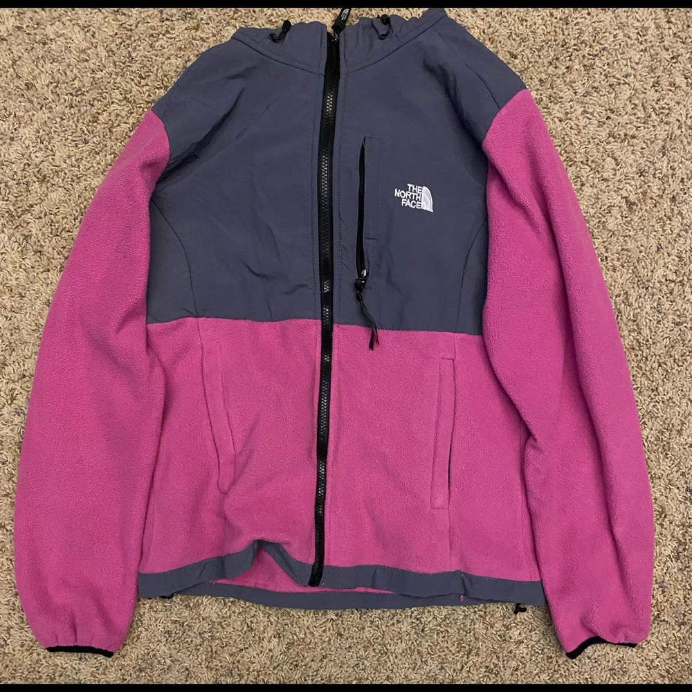Pink Lightly Used North Face Fleece Coat with Hood size large